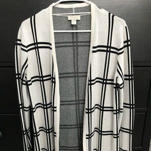Long black and white cardigan sweater